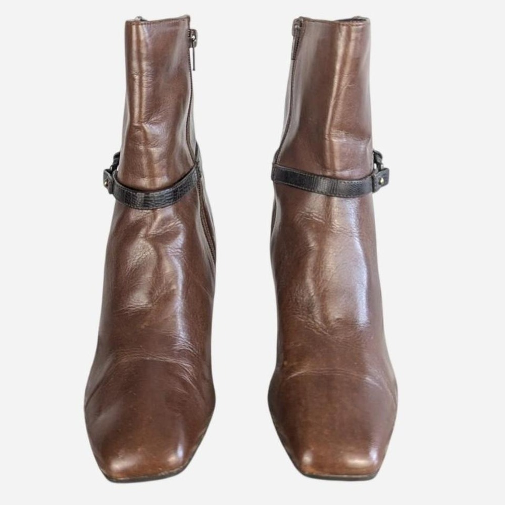 Vintage 90s Liz Claiborne Cecil Horsebit Harness Heel Ankle Boot Brown 6.5 - Picture 5 of 9
